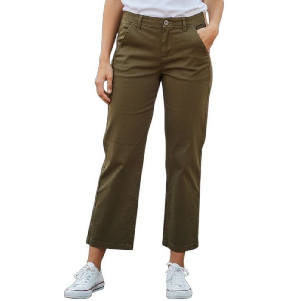 LOU & GREY Khaki Green Stretch Chino Pants Crop Women‎ Sz 2 Minimalist Old Money